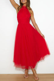Tulle Halter Maxi Dress with Gathered Detail