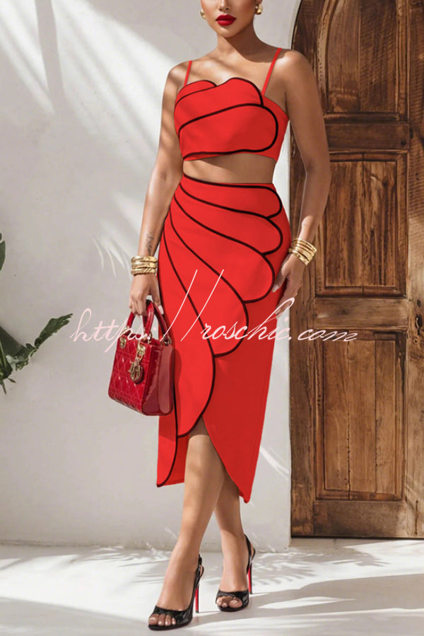 Spaghetti Strap Crop Top & Asymmetrical Midi Skirt Set