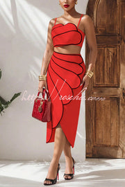 Spaghetti Strap Crop Top & Asymmetrical Midi Skirt Set