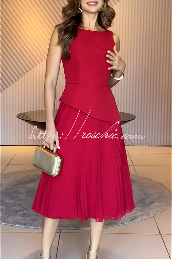 Chiffon Pleated Hem Midi Dress for Formal Occasions