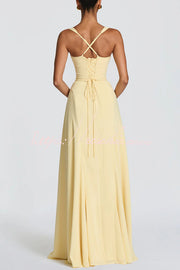 Chiffon Sweetheart Maxi Dress with Lace-Up Back & Bustier