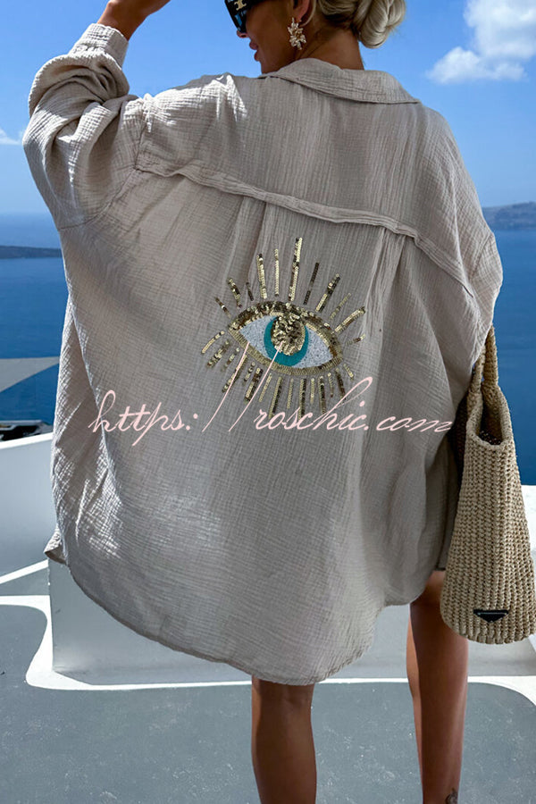 Linen Blend Sequin Oversized Shirt | Vacation Cover-Up