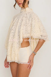Lace Openwork Batwing Top & Slim Shorts Set – Vacation