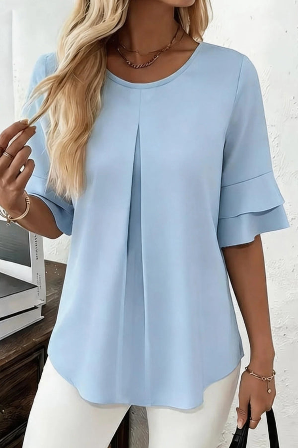 Loose Fit Solid Color Short Sleeve Casual Top