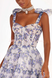 Organza Floral Print Sweetheart Maxi Dress – Sleeveless