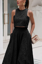 Embroidered Lace High-Rise Maxi Skirt with Pockets