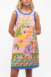 Printed Sleeveless Loose Mini Dress with Pockets