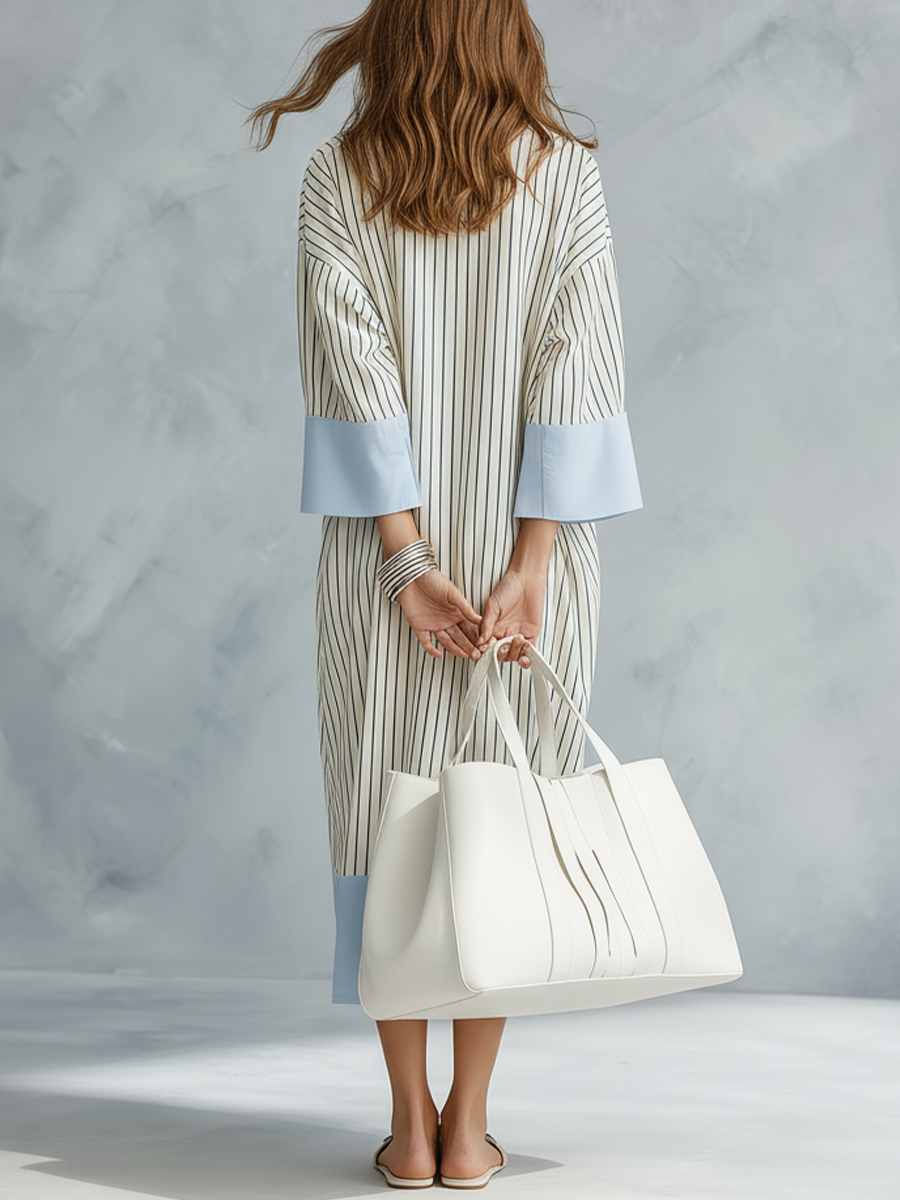 Striped Midi Dress | Breathable Fabric, Flattering Fit