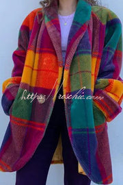 Plush Lined Color Block Lapel Coat – Long Sleeve