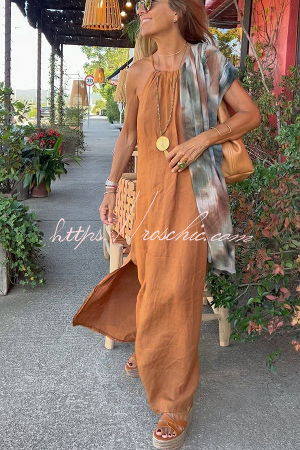 Linen Blend Halter Maxi Dress for Vacation