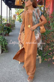 Linen Blend Halter Maxi Dress for Vacation