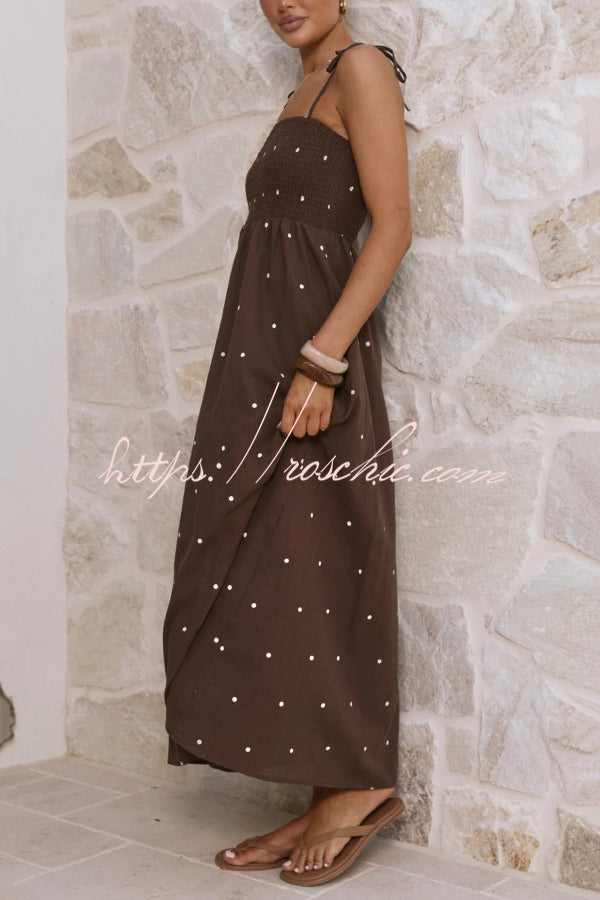 Polka Dot High-Waisted Pleated Maxi Dress, Sleeveless
