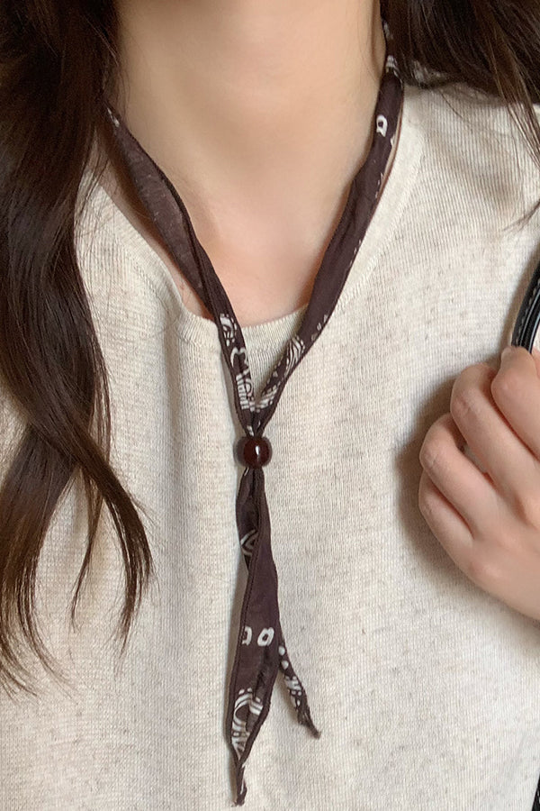 Vintage Silk Scarf Beaded Pull-Out Necklace
