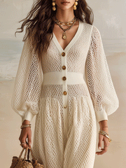 Open-Knit Ivory White Maxi Dress | Resort Beach Cover-Up