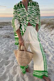 Ocean Print Oversized Shirt & Elastic Waist Pants Set