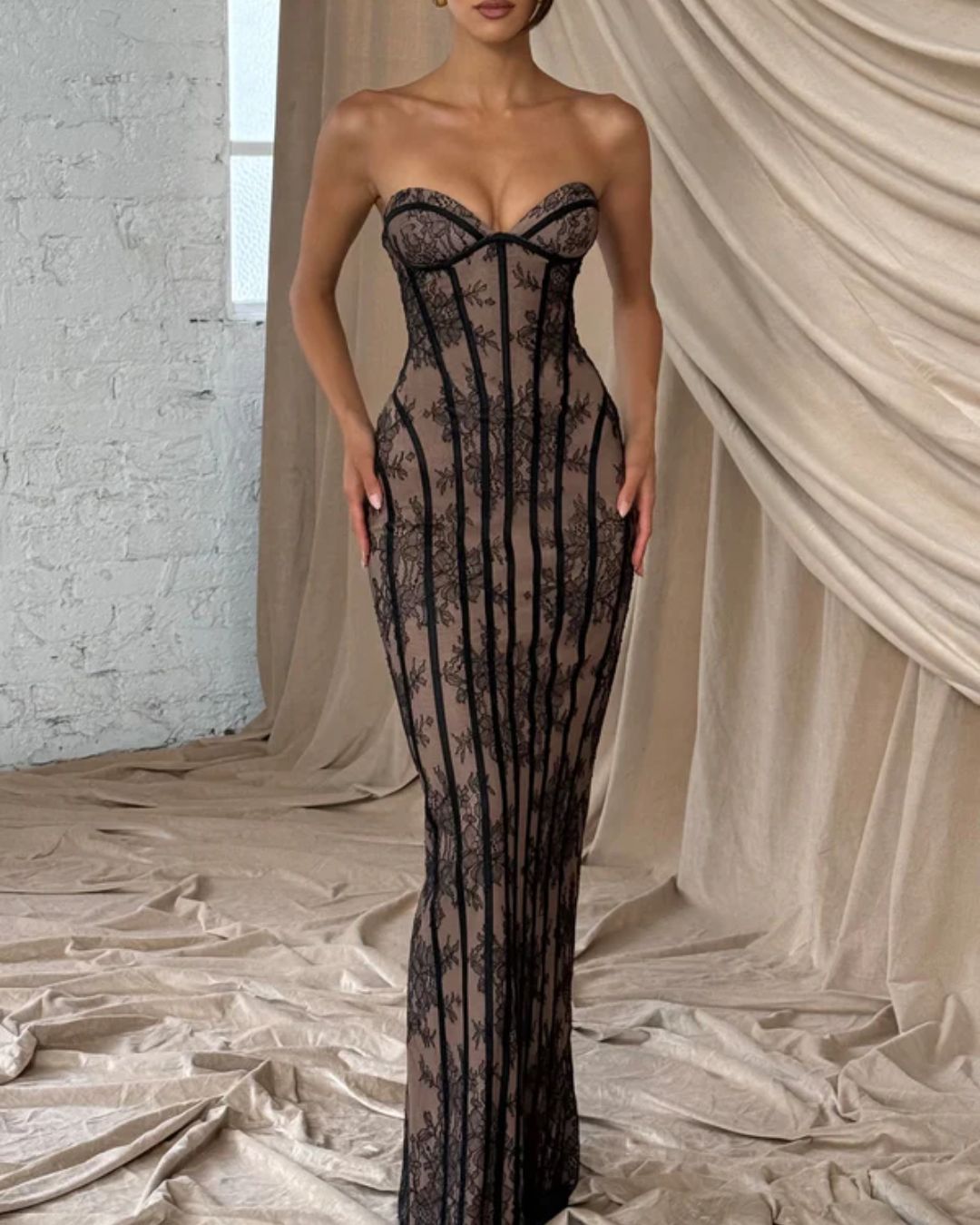 Lace Strapless Bodycon Maxi Dress