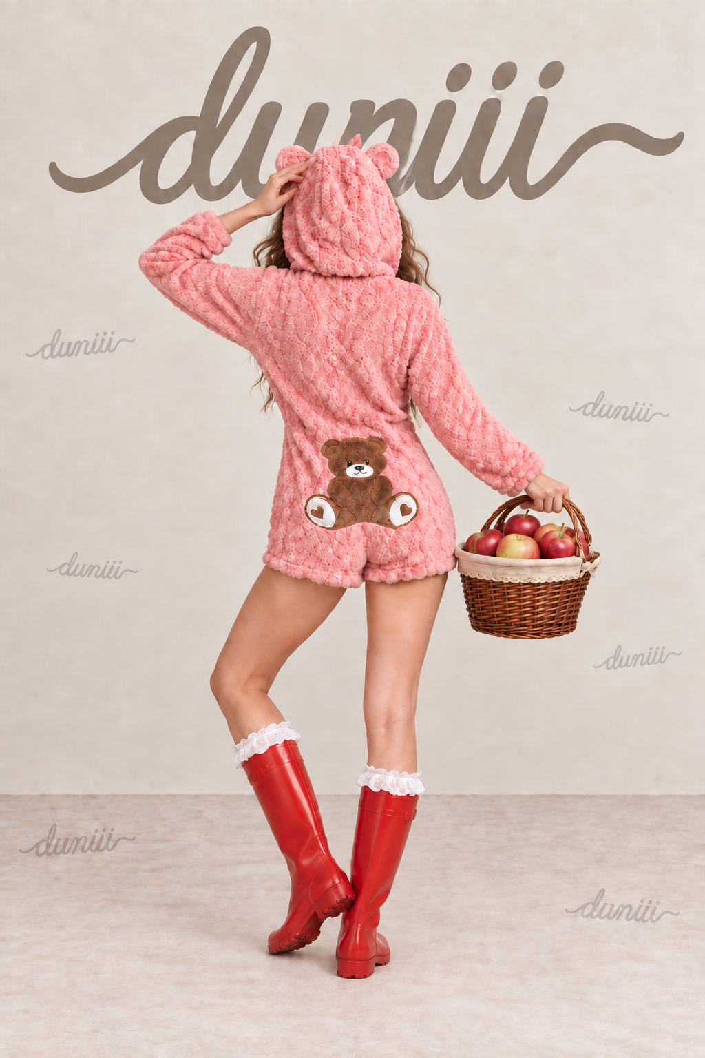 Duniii Original Teddy Bear Plush Hooded Romper