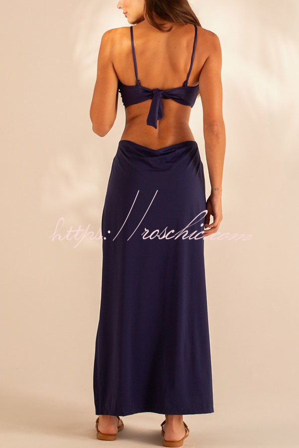 Metal Shell Strap Bikini & Cover-Up Dress Three-Piece Set