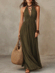 Olivengrøn plisseret grime-maxikjole | Boho Resort stil
