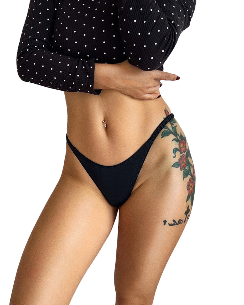 Plus-Size Ice Silk Thong – High-Cut Ruched Single Strap