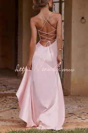 Backless Lace-Up Ruffle Maxi Dress – Spaghetti Strap
