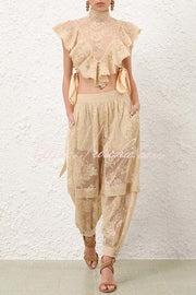 Lace Harem Pants with Gathered Waist & Ankle Cuffs