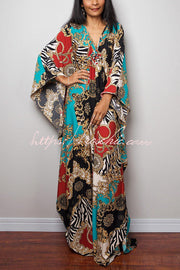 Printed Batwing Sleeve Loose Maxi Dress for Vacation