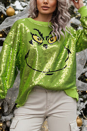 Grinch Sequin Long Sleeve Sweatshirt – Loose Fit
