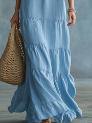 Sky Blue Ruffled Maxi Dress with Flowing Tiered Detail