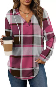 Women's Plaid Hoodie Tunic – Oversized Pullover Sweatshirt
