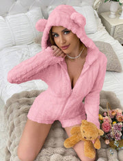 Teddy Bear Embroidered Hooded Fleece Sweatshirt for Women