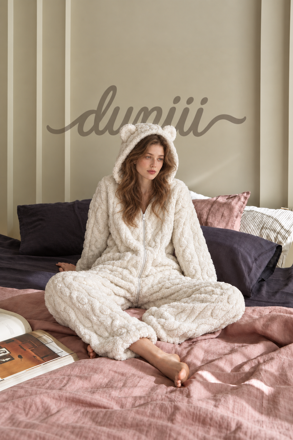 Women's Teddy Bear Hooded Plush Pajama Jumpsuit