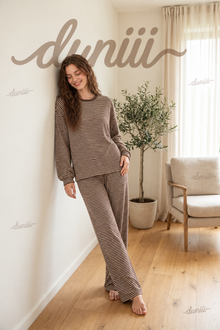 Duniii Striped Cotton Long Sleeve Lounge Set