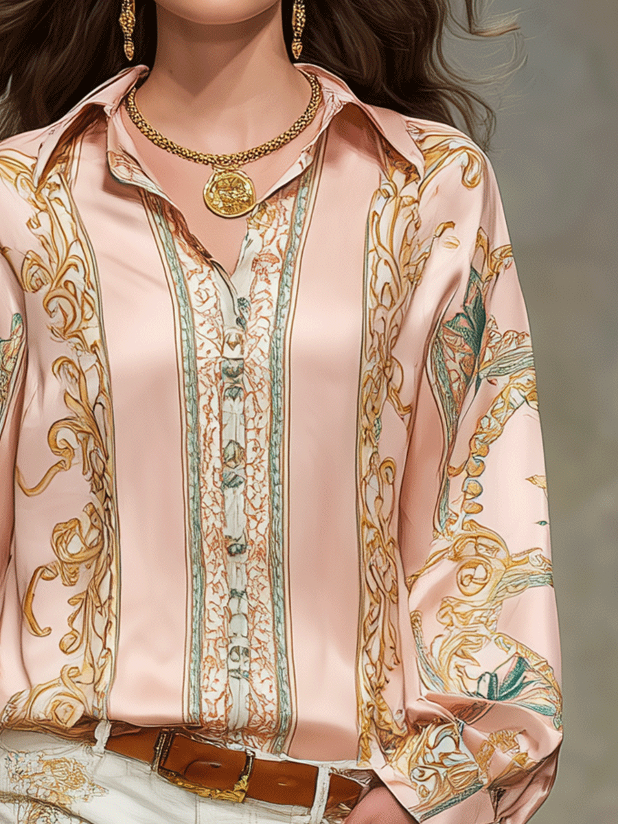 Bohemian Satin Print Long Sleeve Blouse