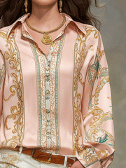 Bohemian Satin Print Long Sleeve Blouse
