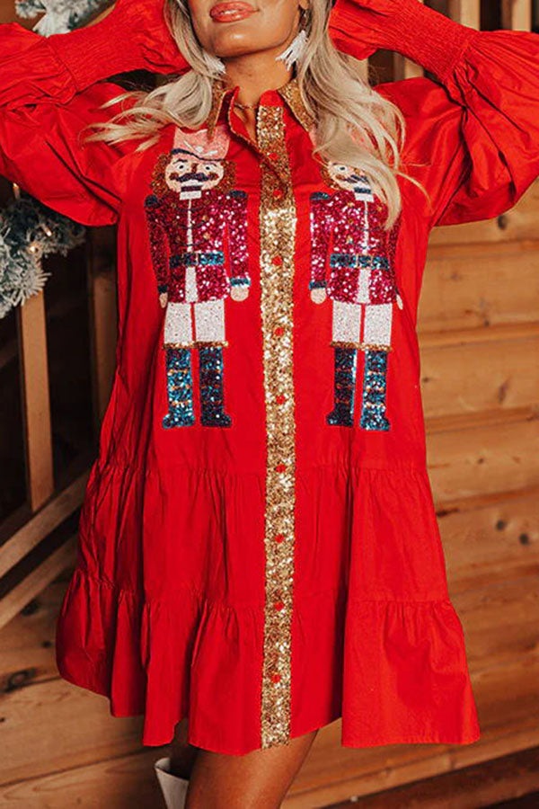 Mini-robe boutonnée à manches longues et paillettes Casse-Noisette
