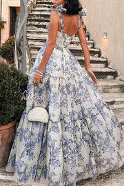 Organza Floral Print Sweetheart Maxi Dress – Sleeveless