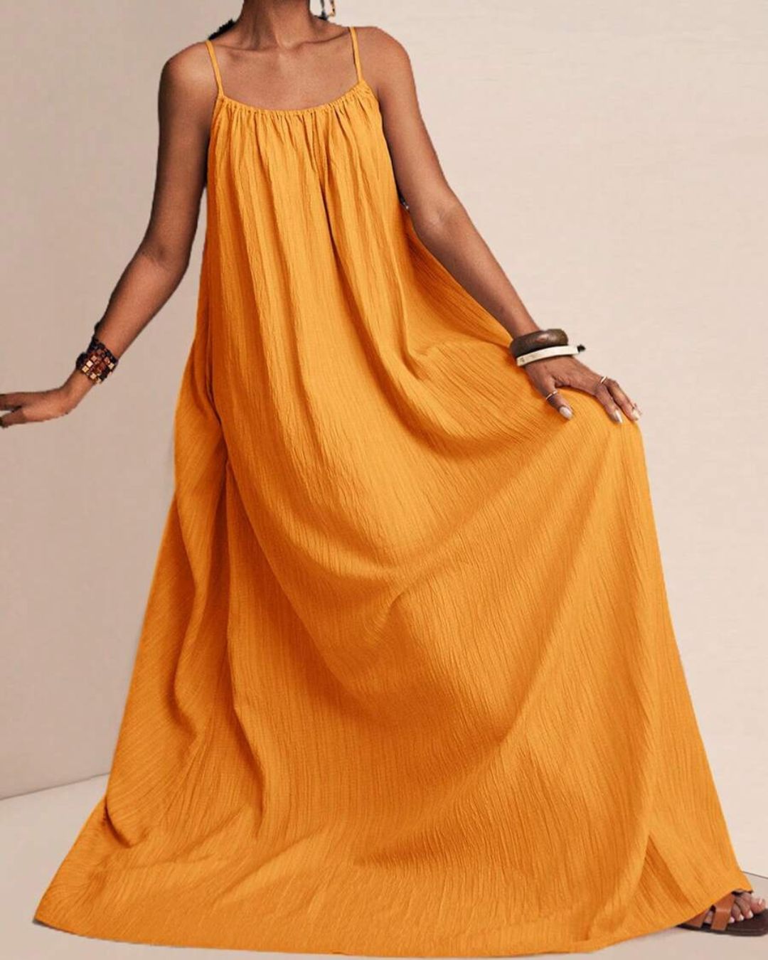 Pleated Slip Maxi Dress – Solid Color Flowy Casual Dress