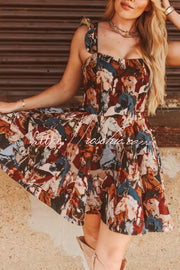 Horse Print Square Neck Mini Dress – Slim Fit Sleeveless