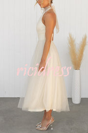 Tulle Halter Maxi Dress with Gathered Detail