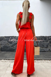 Embroidered Flower Sleeveless Jumpsuit – Loose V-Neck