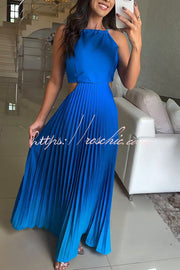 Backless Halter Pleated Gradient Maxi Dress – Vacation Wear