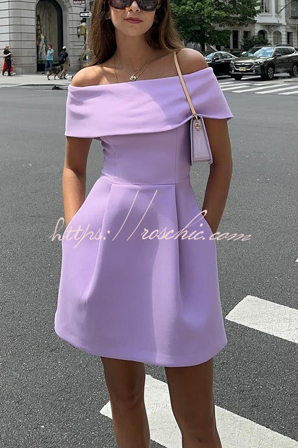 Off-the-Shoulder Mini Dress with Pockets & Removable Belt