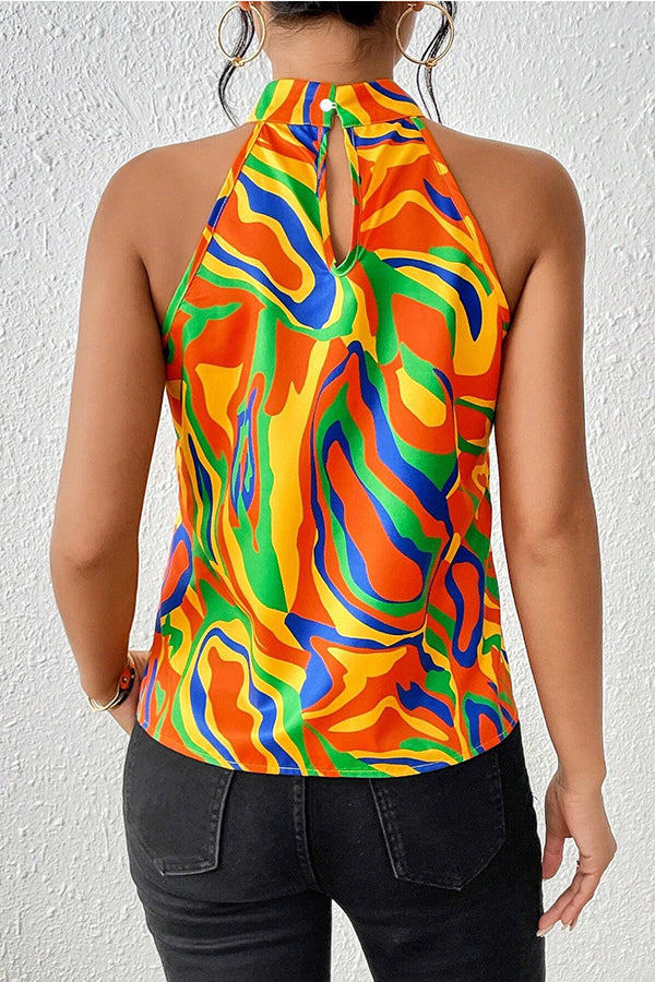 Printed Sleeveless Round Neck Loose Top