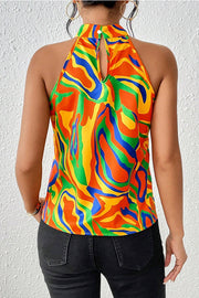 Printed Sleeveless Round Neck Loose Top