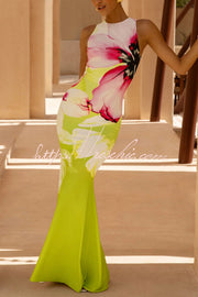 Floral Print Sleeveless Fishtail Maxi Dress | Slim Fit