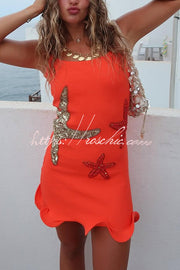 Starfish Sequin Wave Hem Stretch Mini Dress