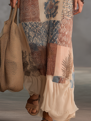 Beige Patchwork Halter Maxi Dress | Sleeveless Boho Style