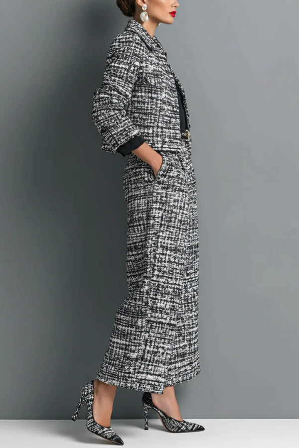 Women's Long Sleeve Lapel Jacket & Wide-Leg Pants Set