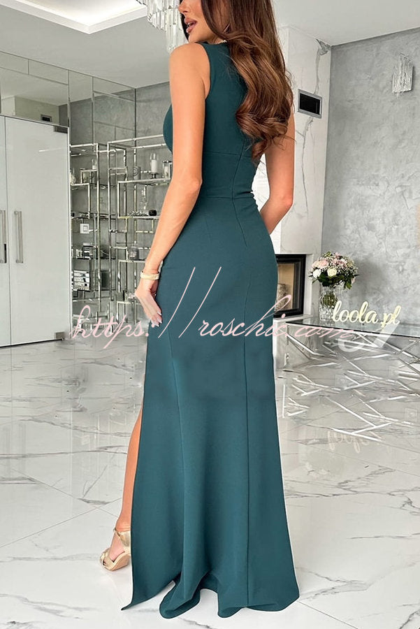 V-Neck Ruched Slit Maxi Dress for Parties